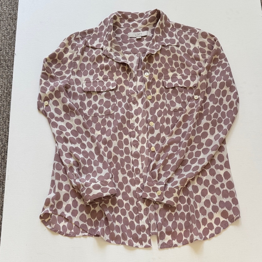 LOFT Dusty Rose Dot Button-Down Blouse